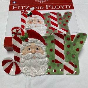 Fitz and Floyd Snack Therapy Ceramic Jolly Santa Tray
